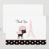 フランス パリ ピンク プードル フラットカード ありがとうメモ 招待状 (正面/裏面)