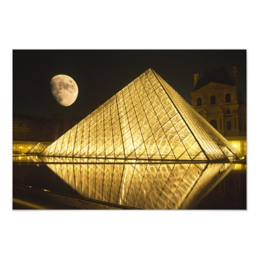 フランス, パリ, ルーブル美術館, 夜 フォトプリント (正面)