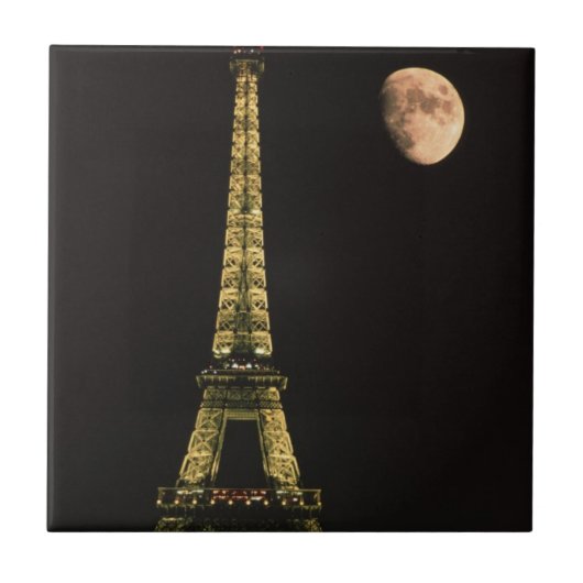 フランス, パリ。夜のエッフェル塔 タイル (正面)