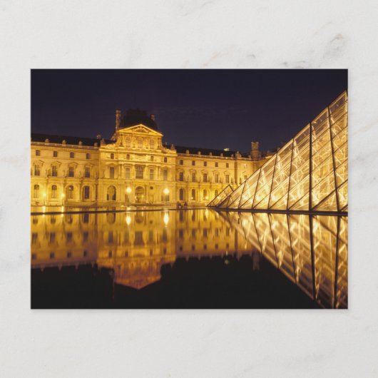 フランス、パリ、夜のルーブル美術館 ポストカード (正面)