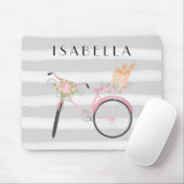 フランス・パンおよび灰色の水彩画が付いているピンクのバイク マウスパッド (マウス)