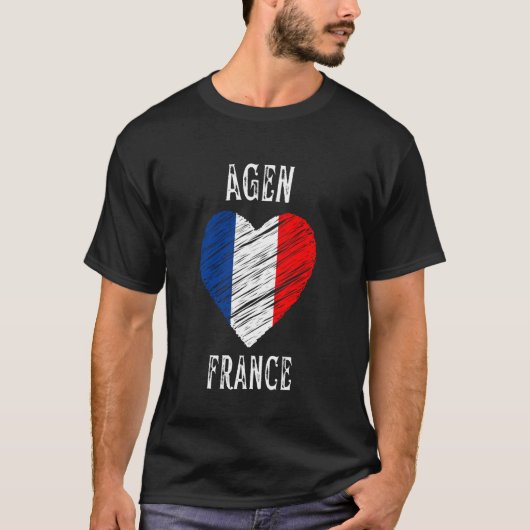 フランス フラッグ ハート アジャン 市 Tシャツ (正面)