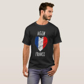 フランス フラッグ ハート アジャン 市 Tシャツ (正面フル)