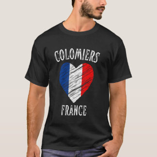 フランス フラッグ ハート コロミエ 市 Tシャツ