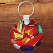 フランス フリーブルの赤いバラの水彩画アート キーホルダー (正面)