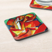 フランス フリーブル 赤いバラの水彩画アート コースター (左側)