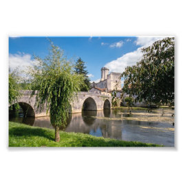 フランス ブルデイユ城と石橋 フォトプリント           