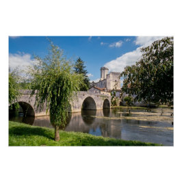 フランス ブルドゥイユ城と石橋 ポスター