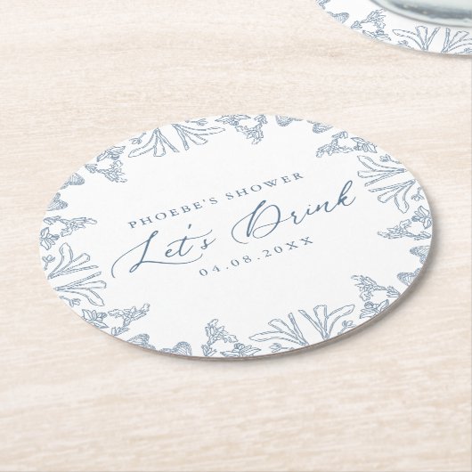 フランス ブルー シノワズリー フローラル シャワーコースター ラウンドペーパーコースター (アングル)