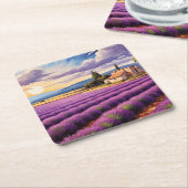 フランス，プロヴァンスの美しいラベンダー畑 スクエアペーパーコースター (アングル)