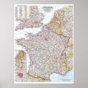 "フランス、ベルギー、オランダ: 1960詳細地図 ポスター