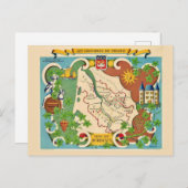 フランス ボルドー地方のカラフルな地図 ポストカード (正面/裏面)