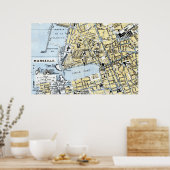 フランス，マルセイユヴィンテージの地図 ポスター (キッチン)