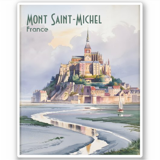 フランス モン・サン・ミシェル 水彩画 旅行 ヴィンテージ シール (正面)