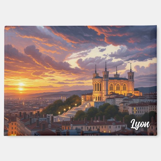 フランス リヨンの日没 バシリカ 旅行 マグネット (正面)