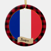 フランス、レッドバッファロープレイド&フランスの国旗 セラミックオーナメント (正面)