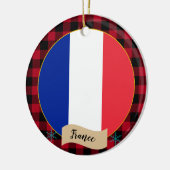 フランス、レッドバッファロープレイド&フランスの国旗 セラミックオーナメント (左)