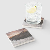 フランス、夜明け時灯台 ストーンコースター (横)