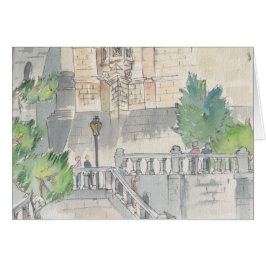 "フランス"水色スケッチグリーティングカード