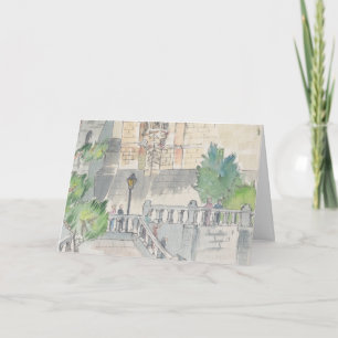 "フランス"水色スケッチグリーティングカード シーズンカード