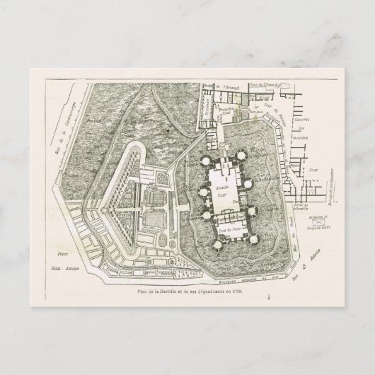 フランス、1789年のバスティーユ計画 ポストカード (正面)