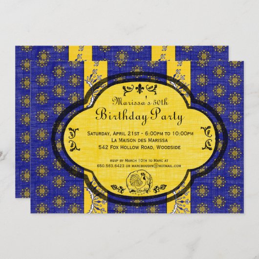 フランスProvencalの誕生会の招待の南 招待状 (正面/裏面)