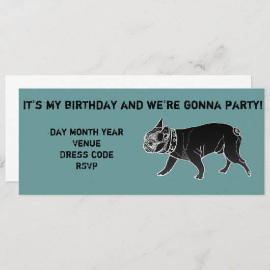 フランソアザブルドッグフランスの誕生日招待状 招待状 (正面/裏面)