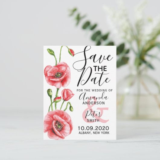 フランダースのケシのエレガントな水彩画の結婚式 セーブザデート (スタンド正面)