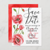 フランダースのケシのエレガントな水彩画の結婚式 セーブザデート (正面/裏面)