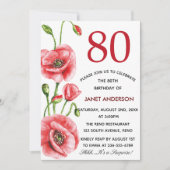 フランダースのケシの水彩画の第80誕生会 招待状 (正面)