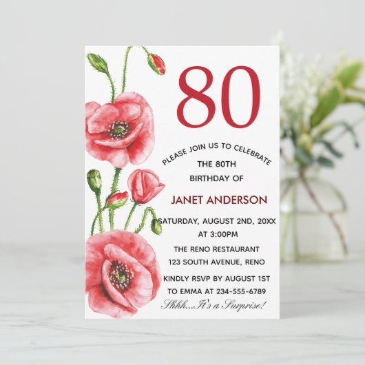 フランダースのケシの水彩画の第80誕生会 招待状 (スタンド正面)