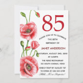 フランダースのケシの水彩画の85th誕生会 招待状 (正面)