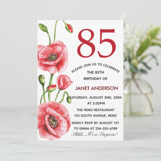 フランダースのケシの水彩画の85th誕生会 招待状 (スタンド正面)