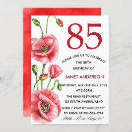 フランダースのケシの水彩画の85th誕生会 招待状