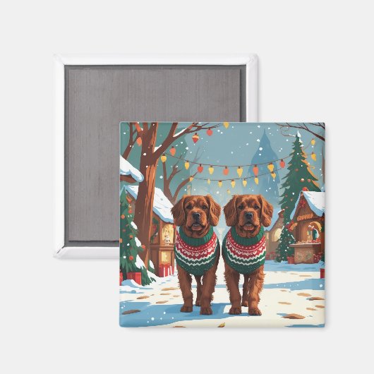 フランダース・ブービエ犬 クリスマス 雪 冬の休日  マグネット (正面/裏面)