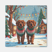 フランダース・ブービエ犬 クリスマス 雪 冬の休日  マグネット (正面)