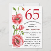 フランダース·ポピー·ウォーターカラー第65回誕生日パーティー 招待状 (正面)