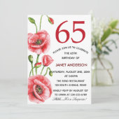 フランダース·ポピー·ウォーターカラー第65回誕生日パーティー 招待状 (スタンド正面)