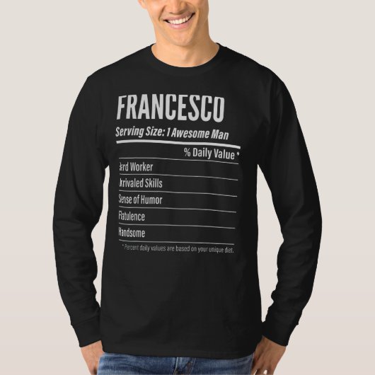 フランチェスコサービングサイズ栄養ラベルカロリー Tシャツ (正面)
