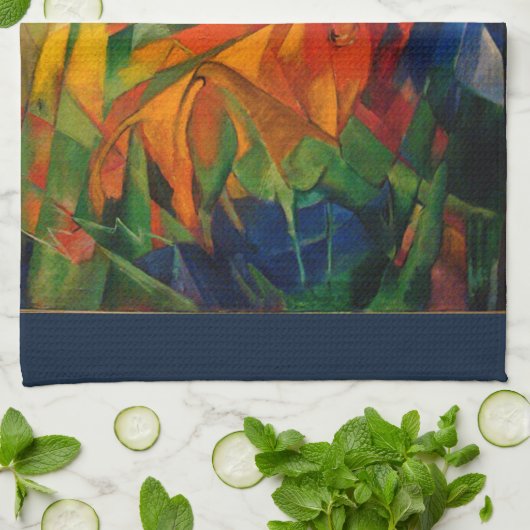 フランツ・マルクの風景の中の動物 キッチンタオル (折り畳み)