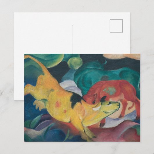 フランツ・マークの抽象的な牛の赤、緑、黄色の絵 ポストカード (正面/裏面)