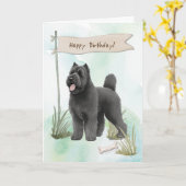 フランドル地方原産のブービエ犬の誕生日サイン カード (黄色い花)