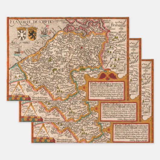 フランドル県の地図(1609年) ラッピングペーパーシート (セット)