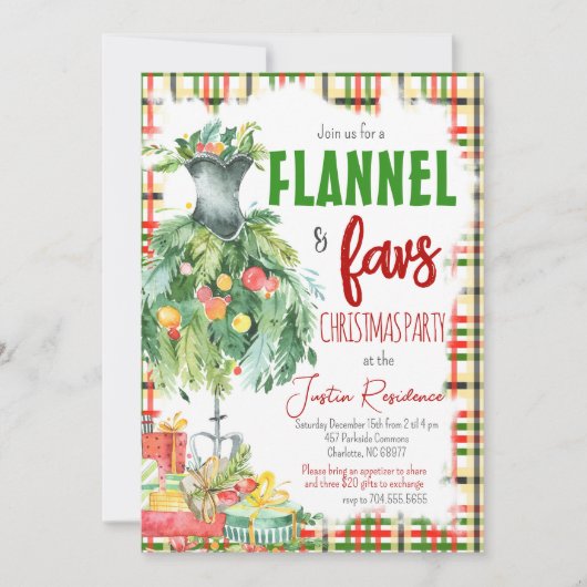 フランネルとお気に入りのThingsのクリスマスの招待 招待状 (正面)
