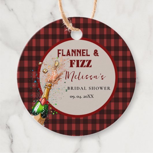 フランネルとフィズの冬の赤と黒のブライズシャワー フェイバータグ (正面)