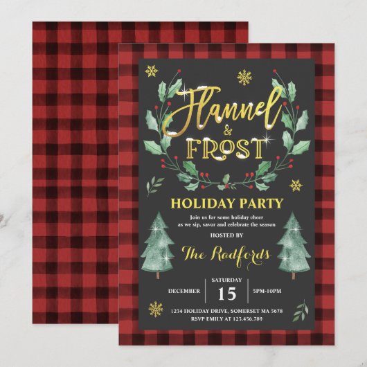 フランネルとフロストのホリデーパーティー招待状 招待状 (正面/裏面)