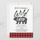 フランネルの野生の1枚の最初誕生日の招待カード 招待状 (正面)