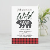 フランネルの野生の1枚の最初誕生日の招待カード 招待状 (スタンド正面)