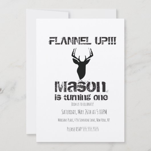 フランネルアッププレイドクリスマスウィンターバースデーパーティー 招待状 (正面)