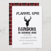 フランネルアッププレイドクリスマスウィンターバースデーパーティー 招待状 (正面/裏面)